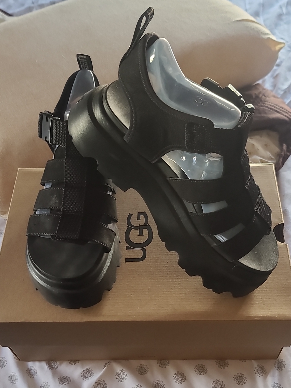 UGG Black Chunky Platform Gladiator Sandals